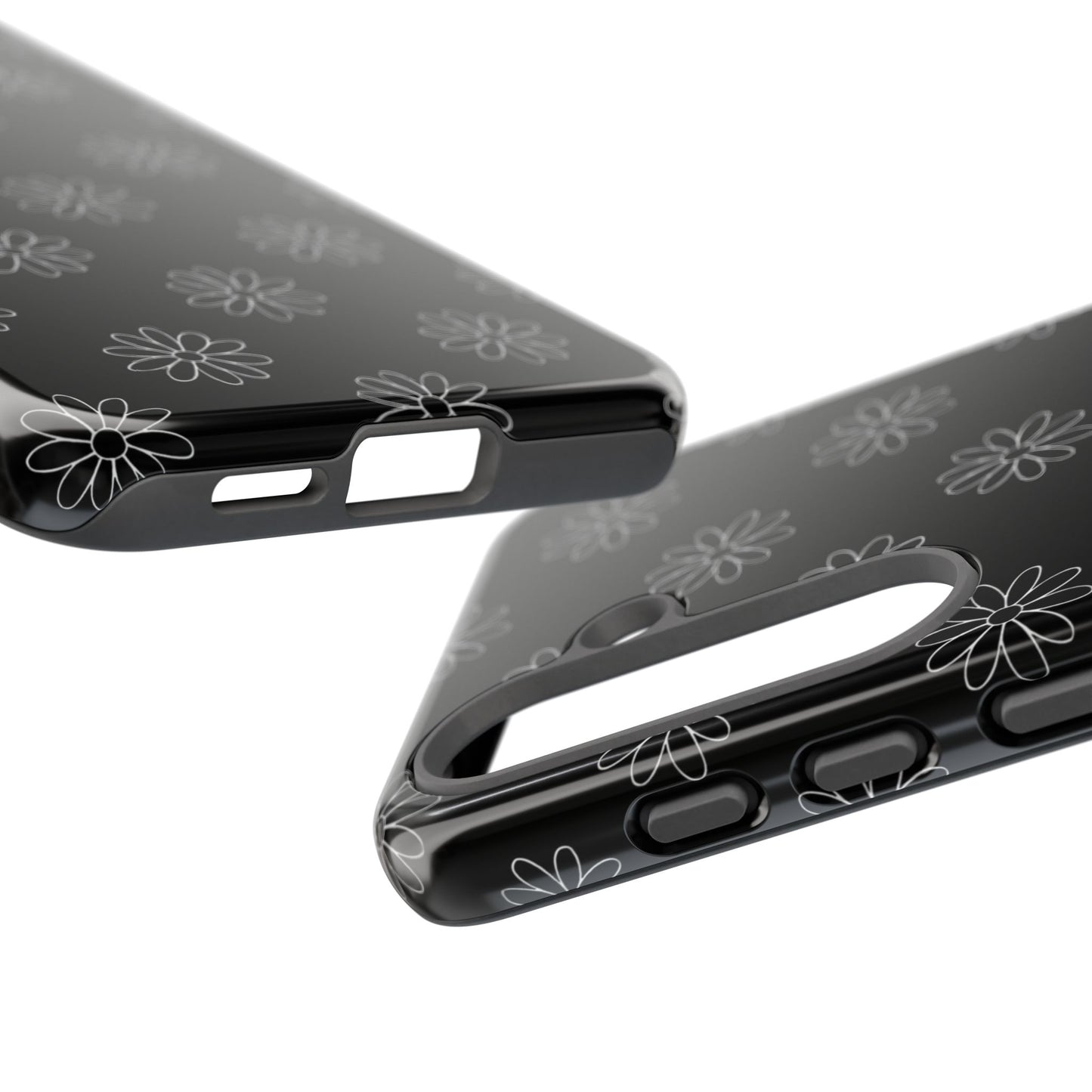 Black Daisy Floral Phone Case – Slim Protective Tough Case for Iphone, Samsung Galaxy and Pixel