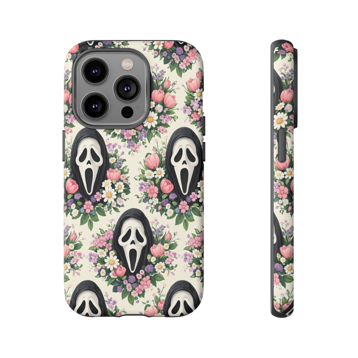 Floral Ghost Face Aesthetic Phone Case – Cute Spooky Tough Cover