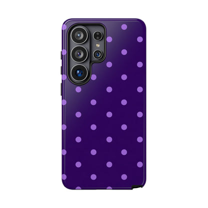 Purple Polka Dot Tough Phone Case – Cute Stylish Durable Protective Cover for Iphone, Samsung Galaxy and Pixel