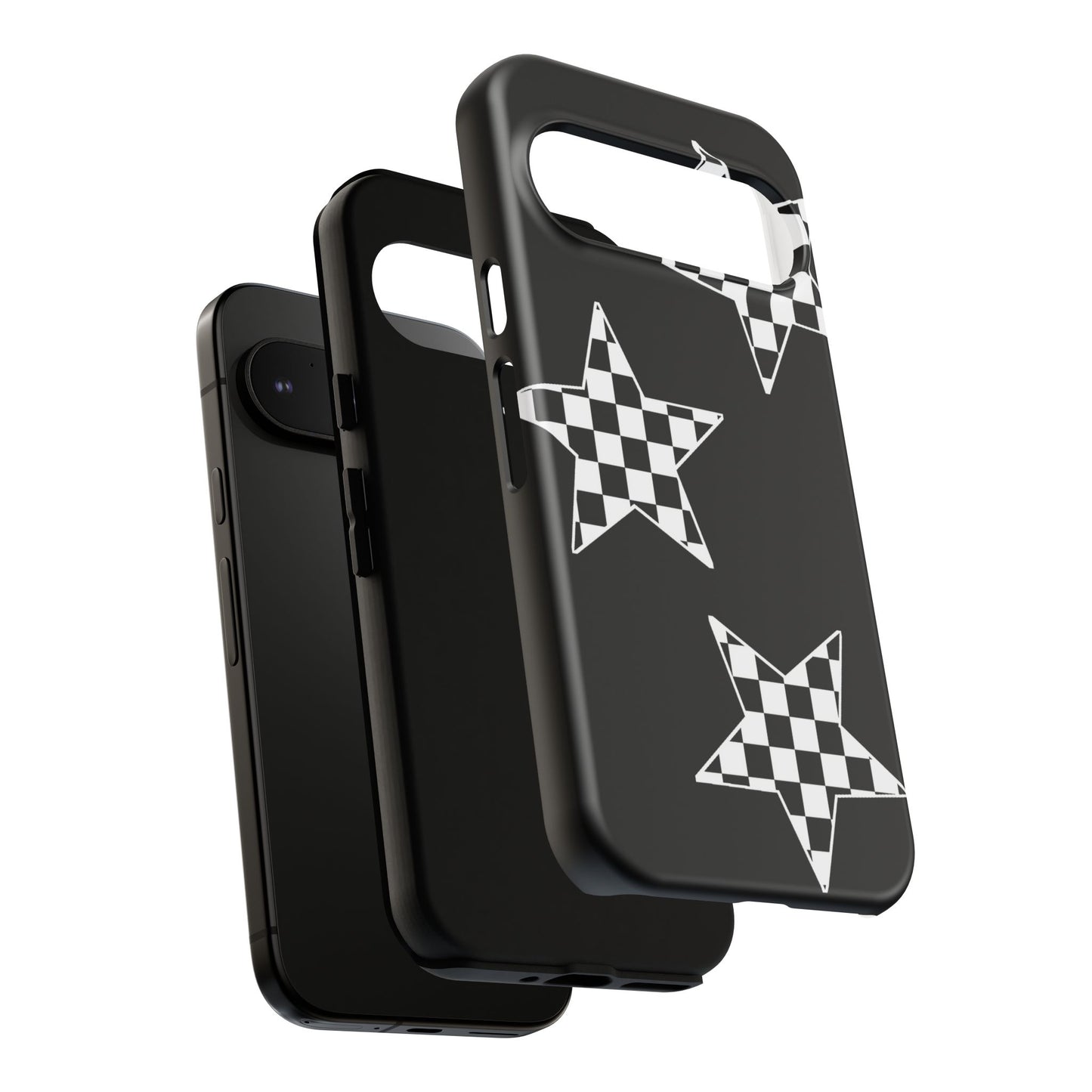Checkered Star Tough Phone Case – Black Retro Graphic Protective Cover for Iphone, Samsung Galaxy and Pixel