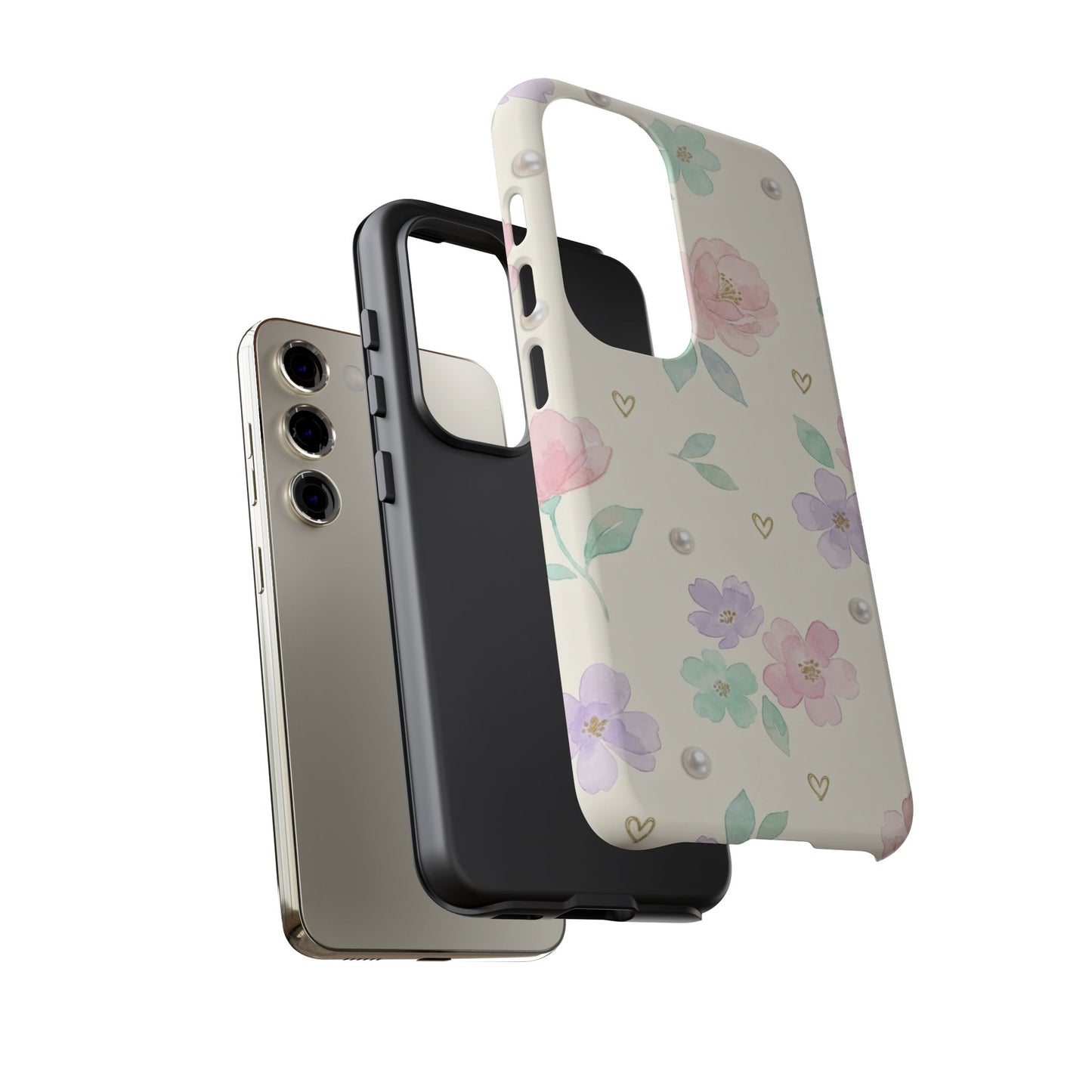 Pastel Floral Phone Case – Coquette Watercolor Flower Hearts Tough Case (iPhone, Samsung, Pixel)