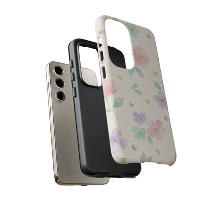 Pastel Floral Phone Case – Coquette Watercolor Flower Hearts Tough Case (iPhone, Samsung, Pixel)