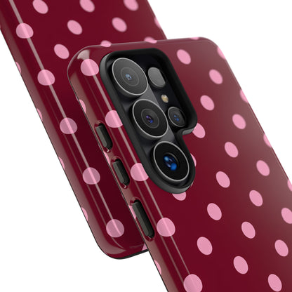 Pink Polka Dot Phone Case – Cute Aesthetic Tough Protective Phone Cover for Iphone, Samsung Galaxy and Pixel