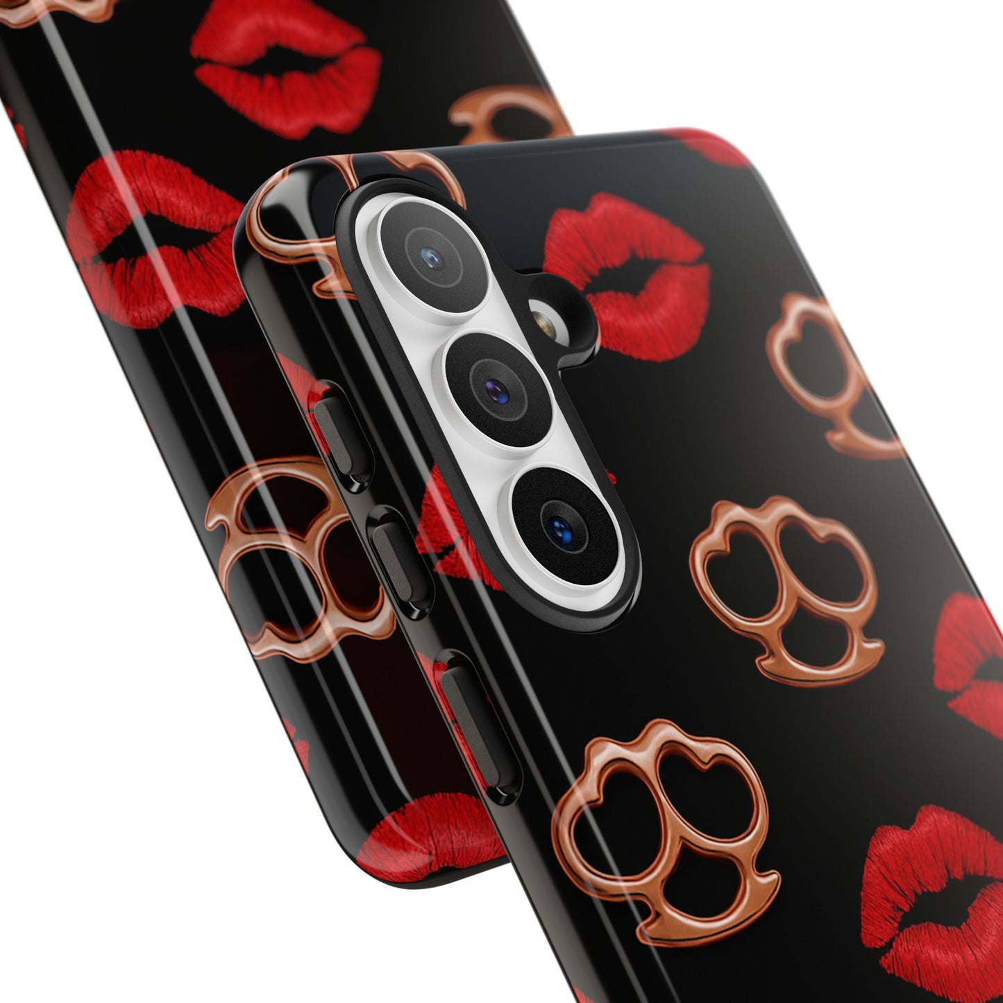 Red Lipstick & Knuckle Duster Phone Case | Bold Kiss Print Tough Protective Cover for Iphone, Samsung Galaxy and Pixel