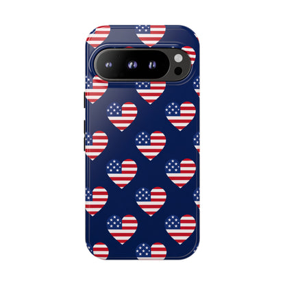 Patriotic American Flag Heart Phone Case – Tough Shockproof, USA Stars & Stripes for Iphone, Samsung Galaxy and Pixel