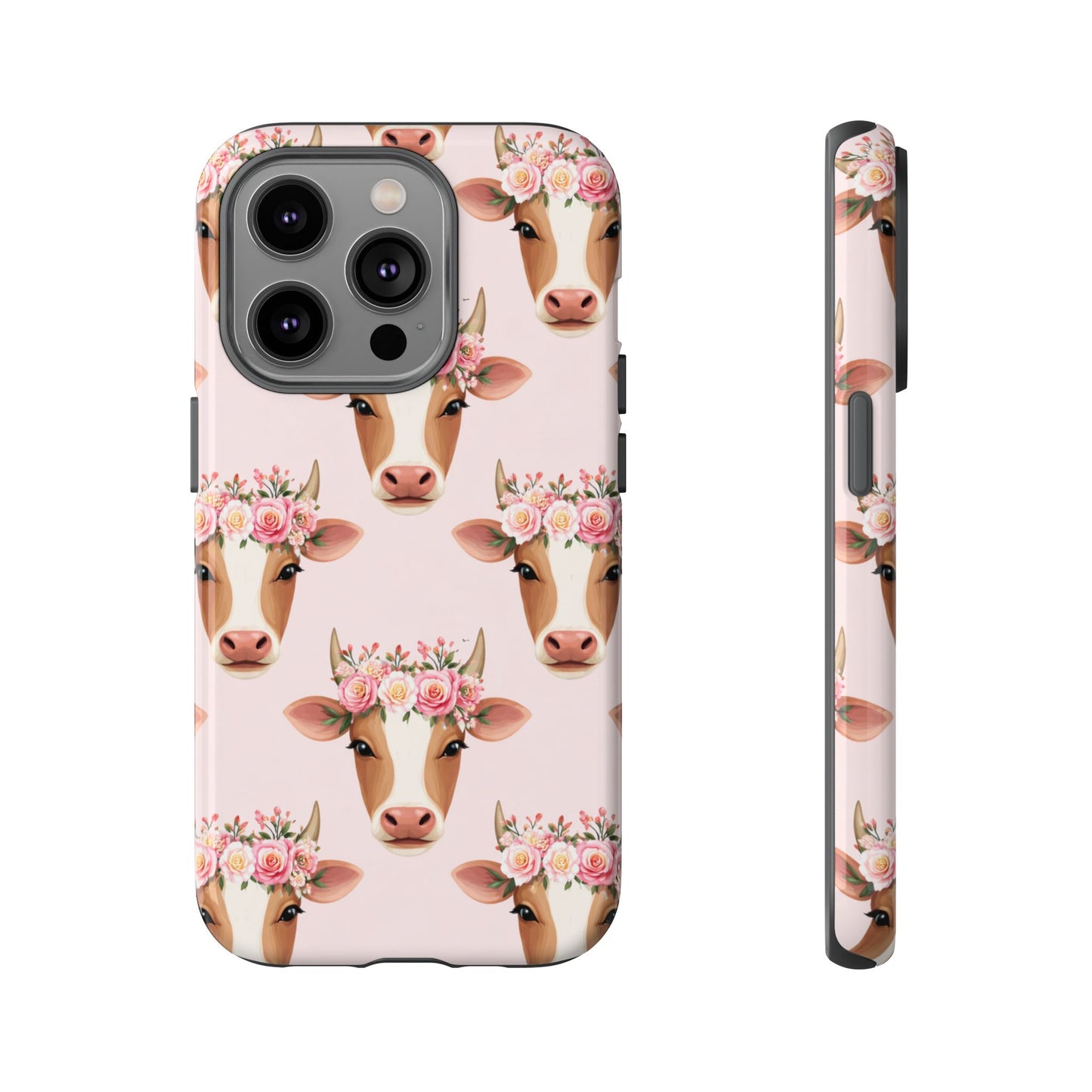 Floral Cow Phone Case – Cute Pink Cow Print Tough Protective Case for Iphone, Samsung Galaxy and Pixel