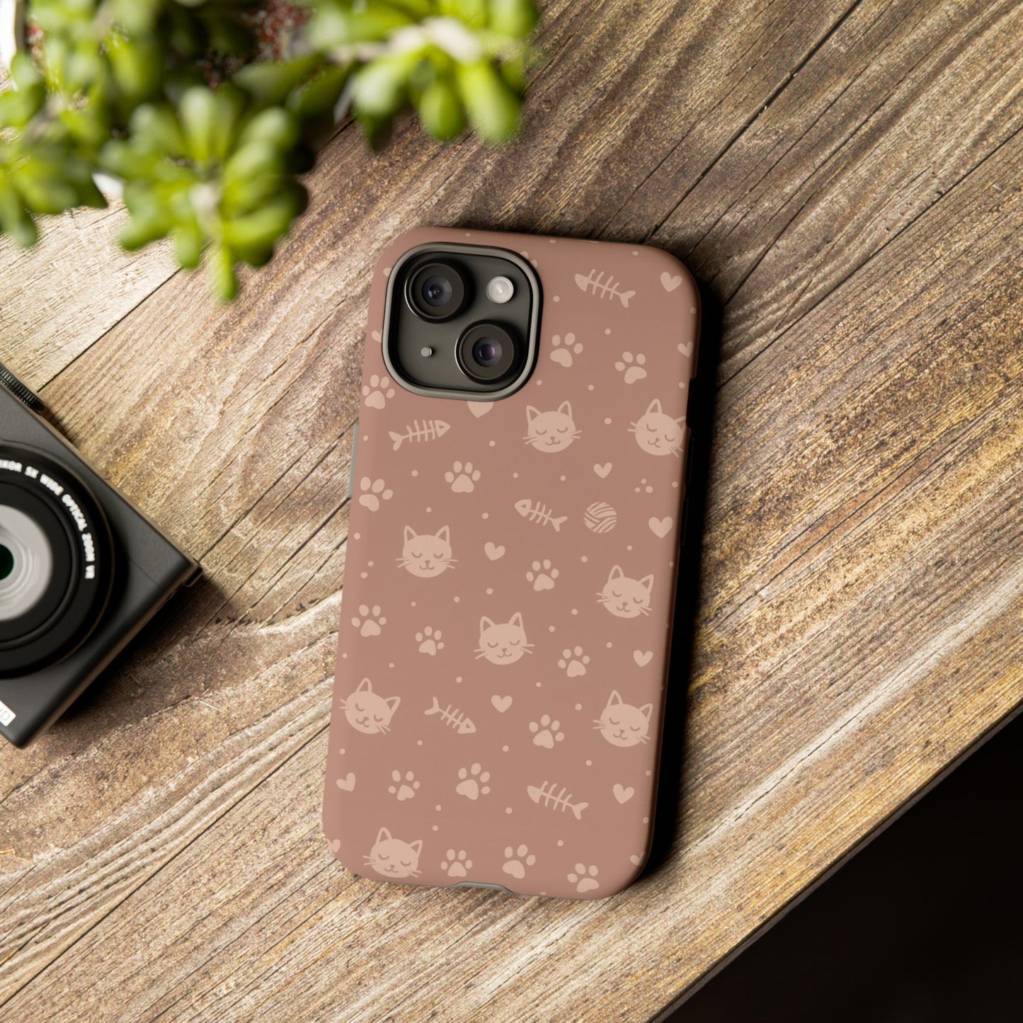 Cute Cat Pattern Phone Case | Paw Prints, Fishbone & Yarn Design Tough Case
