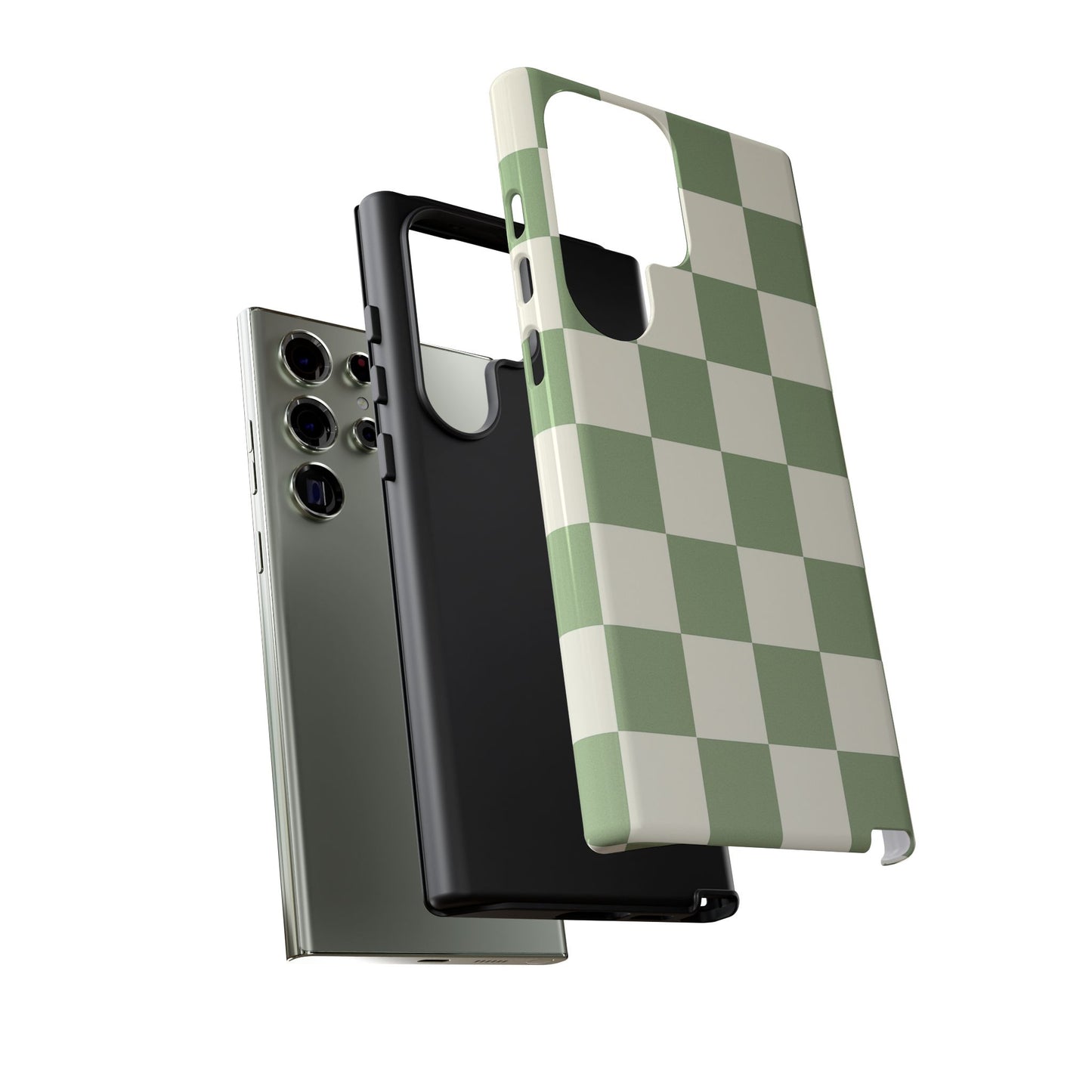 Sage Green Checkerboard Phone Case | Minimal Aesthetic Checkered iPhone & Samsung Tough Case