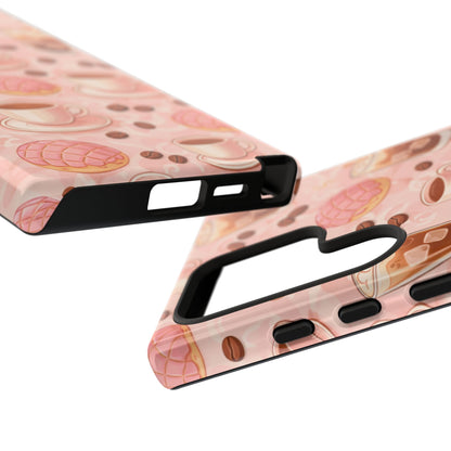 Cute Coffee & Pink Concha Phone Case – Coffee Lover Aesthetic Latte Pattern Tough Case