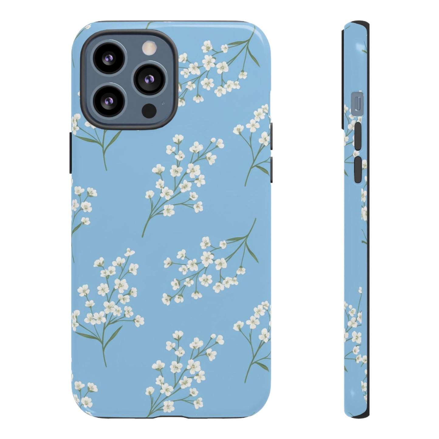 Baby’s Breath Floral Phone Case – Blue Minimal Flower Aesthetic Tough Case