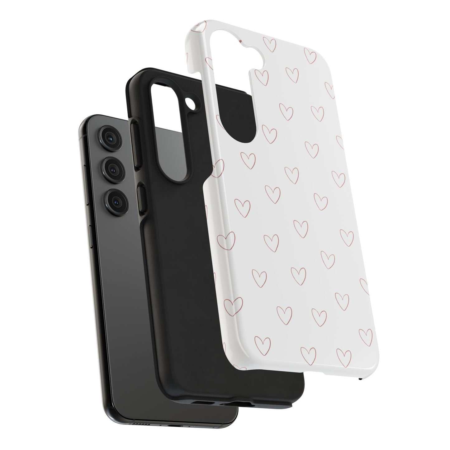 Hand-Drawn Hearts Tough Phone Case | Minimal Pink Heart Pattern