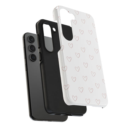 Hand-Drawn Hearts Tough Phone Case | Minimal Pink Heart Pattern