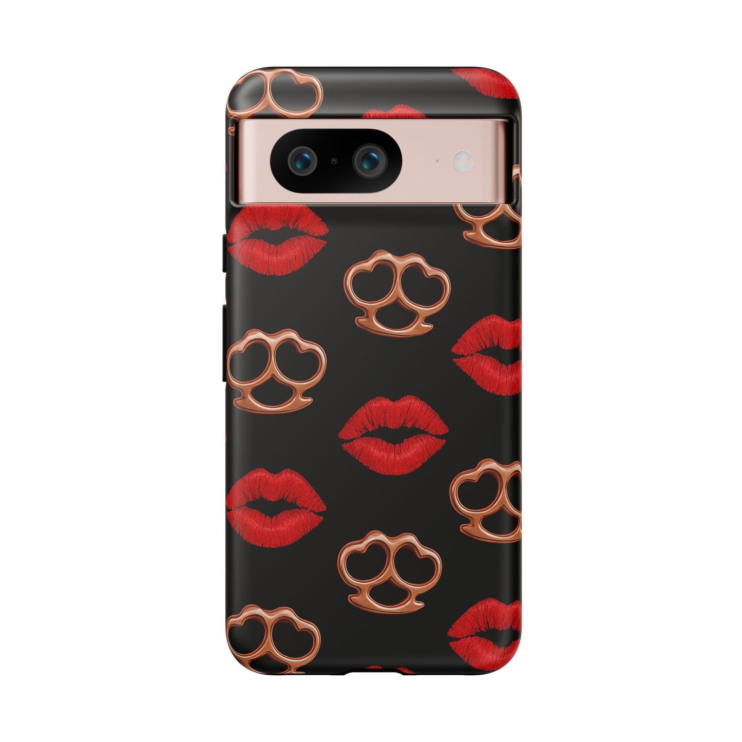 Red Lipstick & Knuckle Duster Phone Case | Bold Kiss Print Tough Protective Cover for Iphone, Samsung Galaxy and Pixel