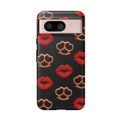 Red Lipstick & Knuckle Duster Phone Case | Bold Kiss Print Tough Protective Cover for Iphone, Samsung Galaxy and Pixel