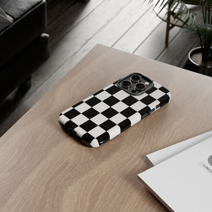Black & White Checkerboard Phone Case – Classic Aesthetic Tough Protective Case for Iphone, Samsung Galaxy and Pixel