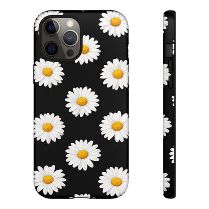 Black Daisy Floral Tough Phone Case – Cute Protective Cover for Iphone, Samsung Galaxy and Pixel