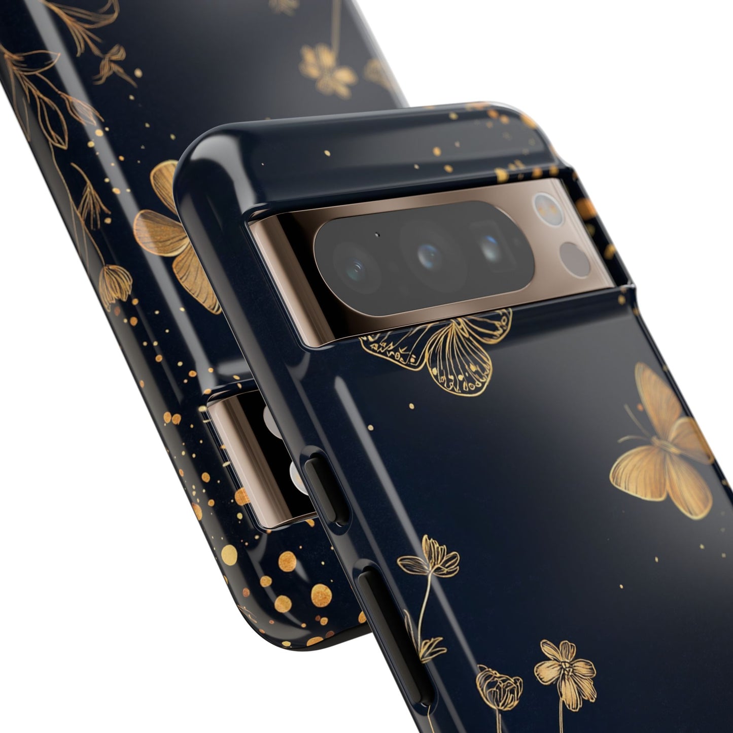 Gold Floral Butterfly Phone Case, Dark Aesthetic Botanical, Elegant Black Luxury iPhone Samsung Cover