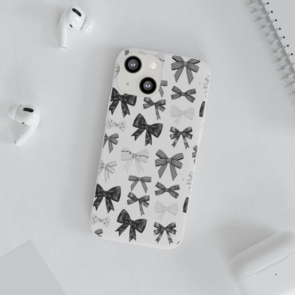 Black & White Bow Pattern Phone Case | Minimal Coquette Flexi Case