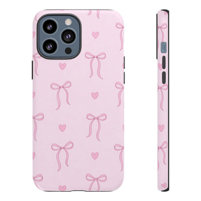 Pink Bow Heart Aesthetic Phone Case – Coquette Cute Tough Cover