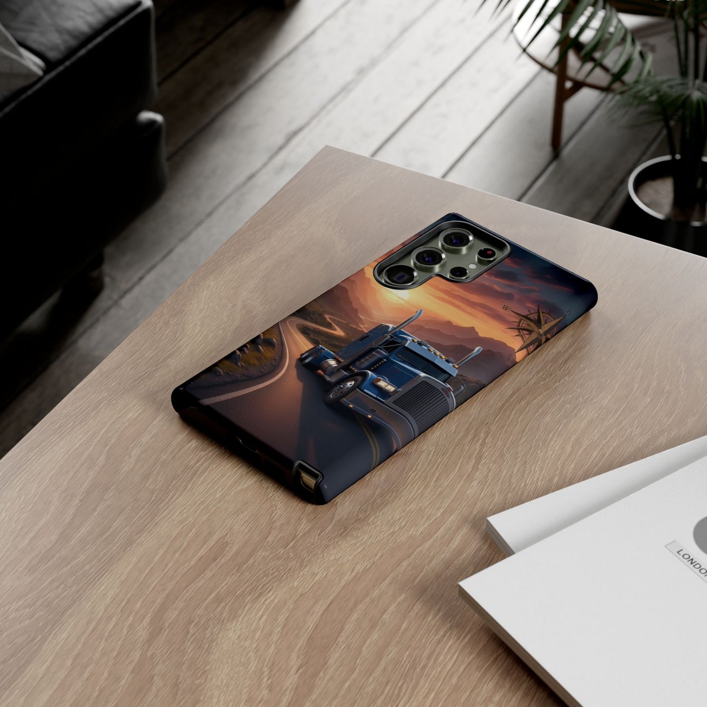 Semi Truck Sunset Phone Case | Trucker Gift | Diesel Truck Highway Road iPhone & Samsung Tough Protective Case