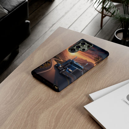 Semi Truck Sunset Phone Case | Trucker Gift | Diesel Truck Highway Road iPhone & Samsung Tough Protective Case