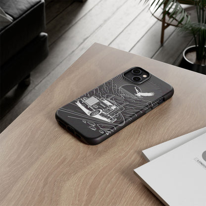 Trucker Highway Phone Case | Eagle & Mountain Line Art | Black Western Tough Case