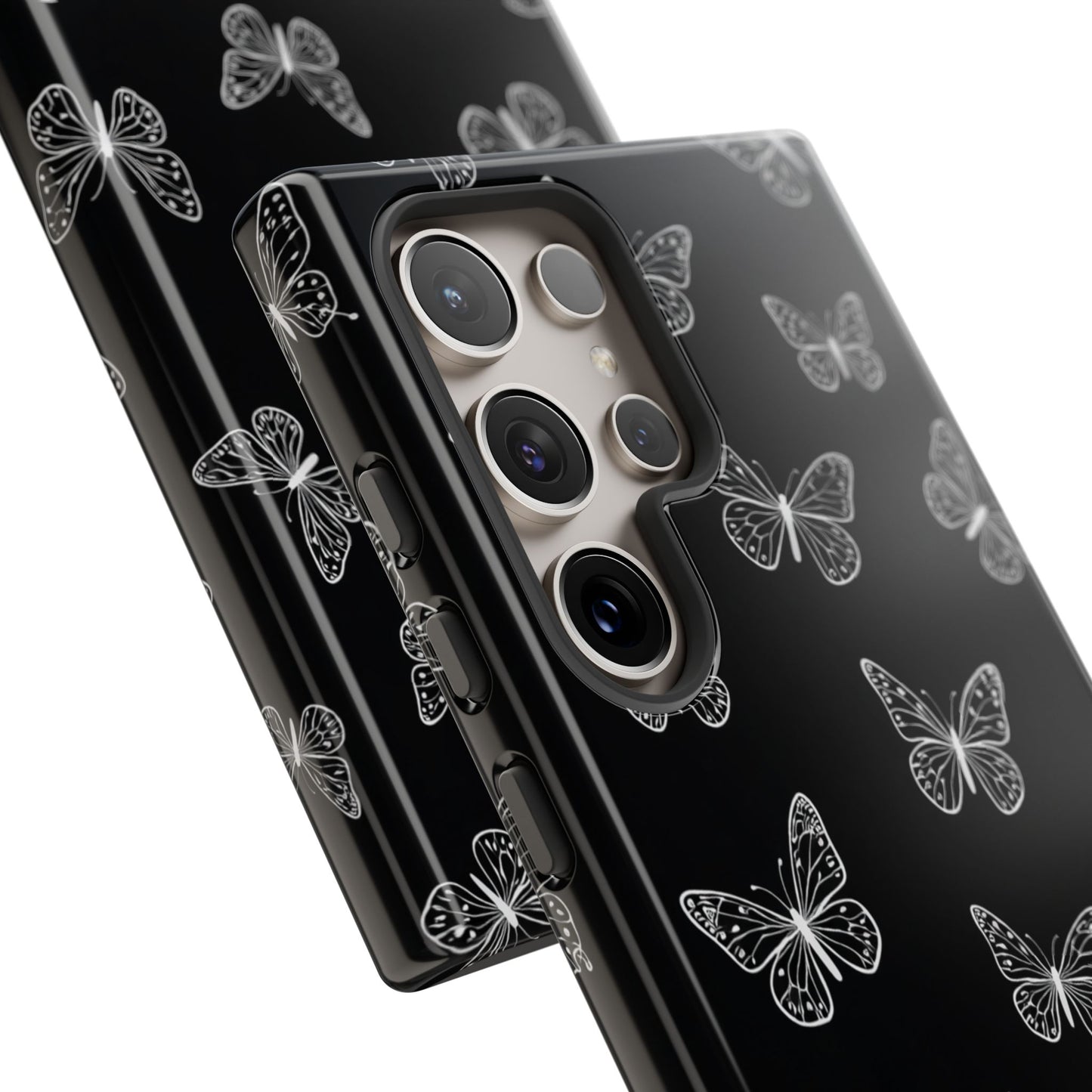 White Butterfly Pattern Phone Case – Dark Aesthetic Monochrome Tough Cover