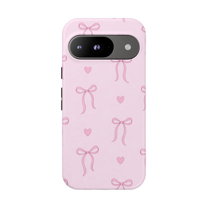 Pink Bow Heart Aesthetic Phone Case – Coquette Cute Tough Cover