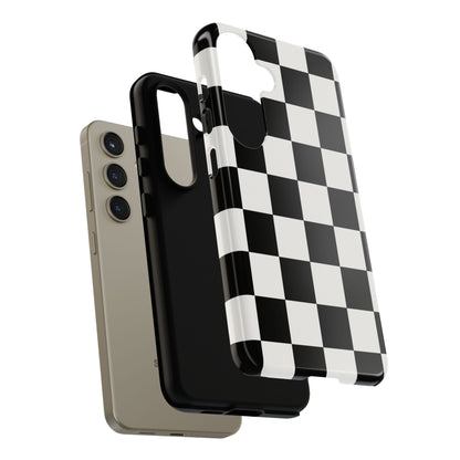 Black & White Checkerboard Phone Case – Classic Aesthetic Tough Protective Case