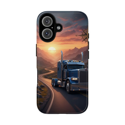 Semi Truck Sunset Phone Case | Trucker Gift | Diesel Truck Highway Road iPhone & Samsung Tough Protective Case