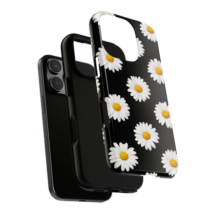 Black Daisy Floral Tough Phone Case – Cute Protective Cover for Iphone, Samsung Galaxy and Pixel
