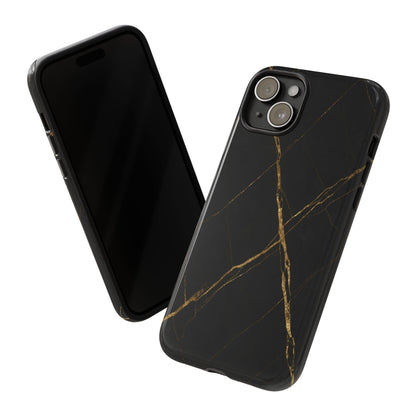 Black Marble Phone Case with Gold Veins | Minimal Luxury Tough Case