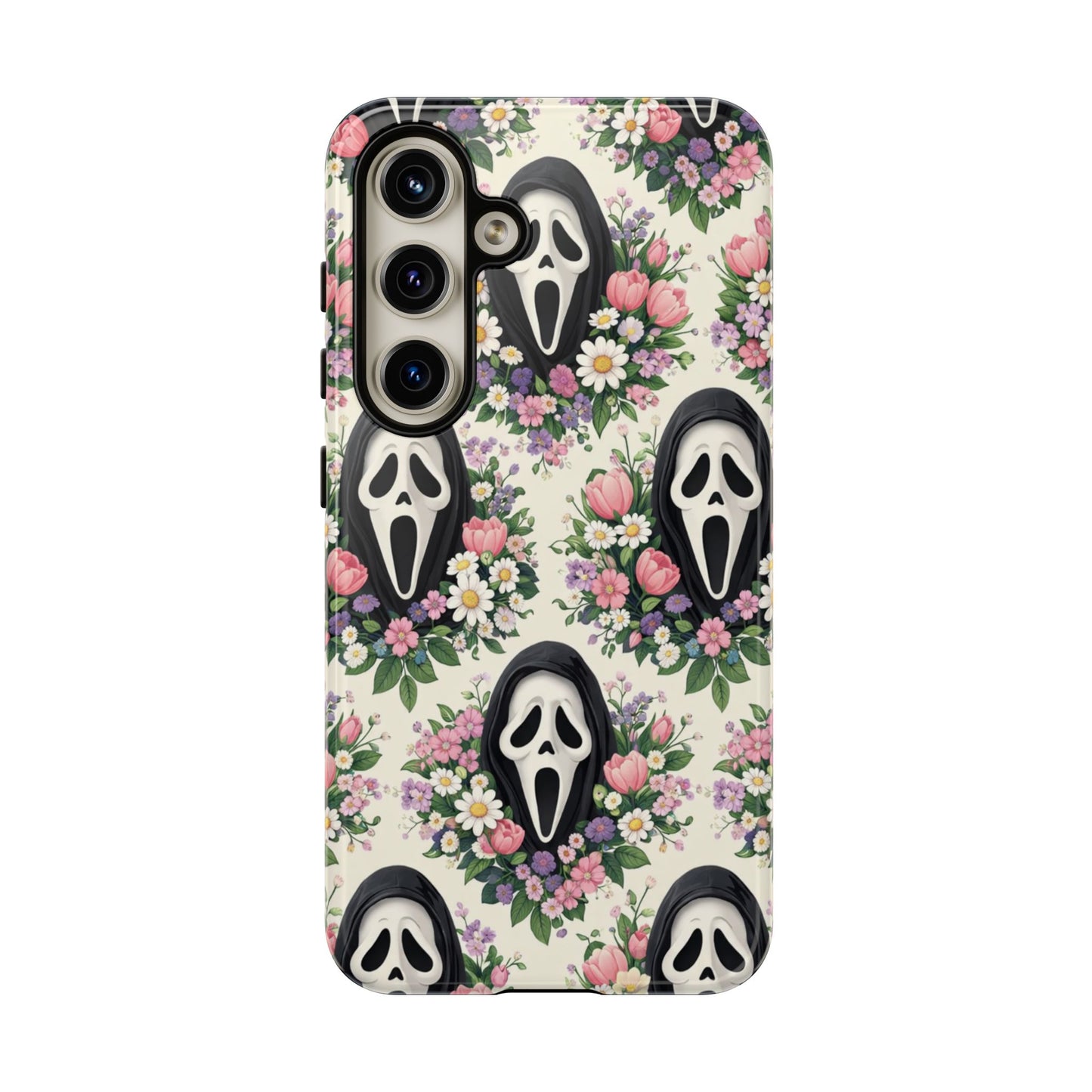 Floral Ghost Face Aesthetic Phone Case – Cute Spooky Tough Cover