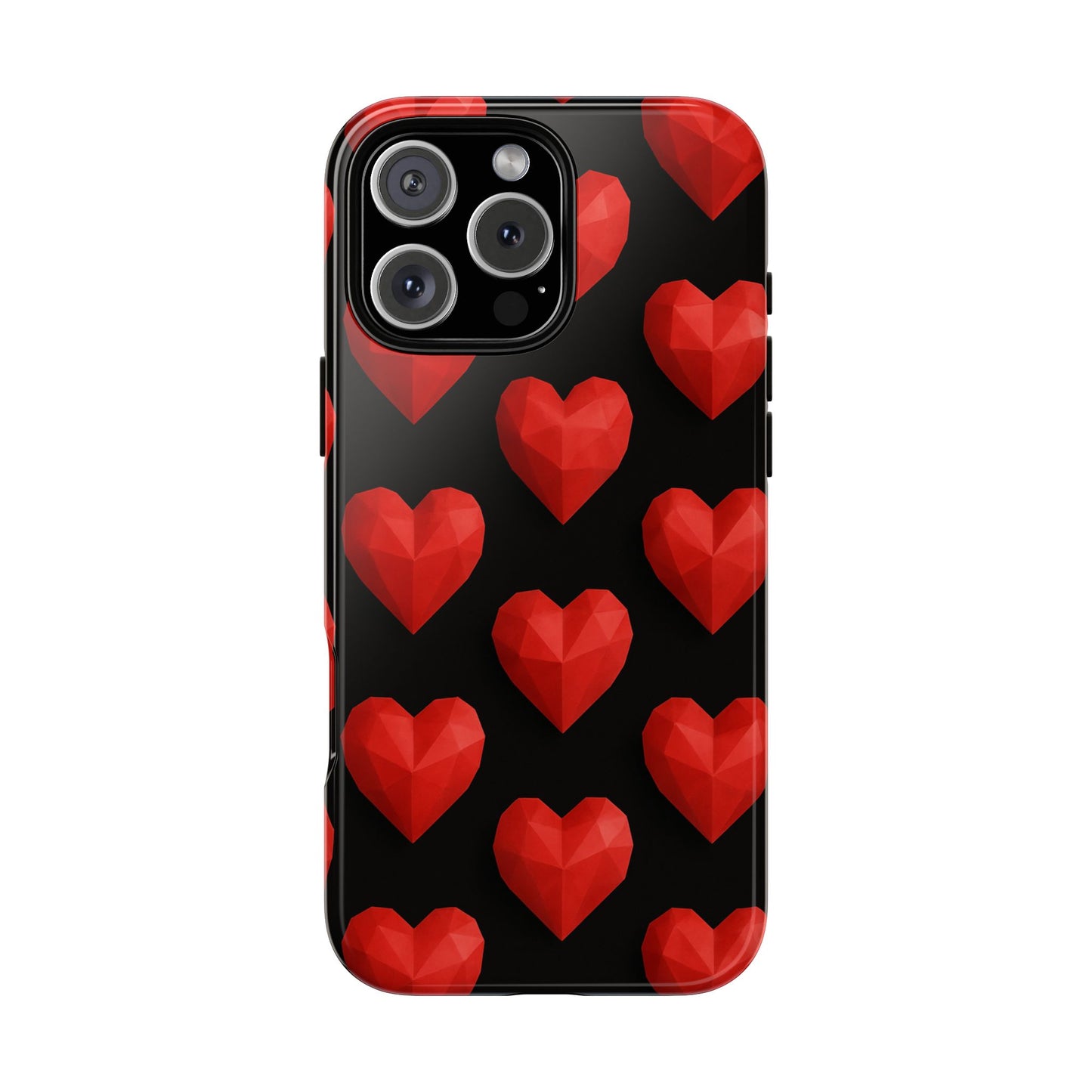 Red Heart Phone Case – Geometric Heart Pattern Tough Case (Black)