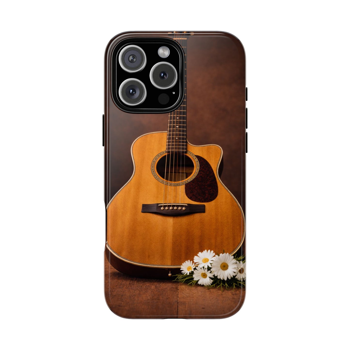 Acoustic Guitar Daisy Phone Case | Rustic Music Lover Tough Cover