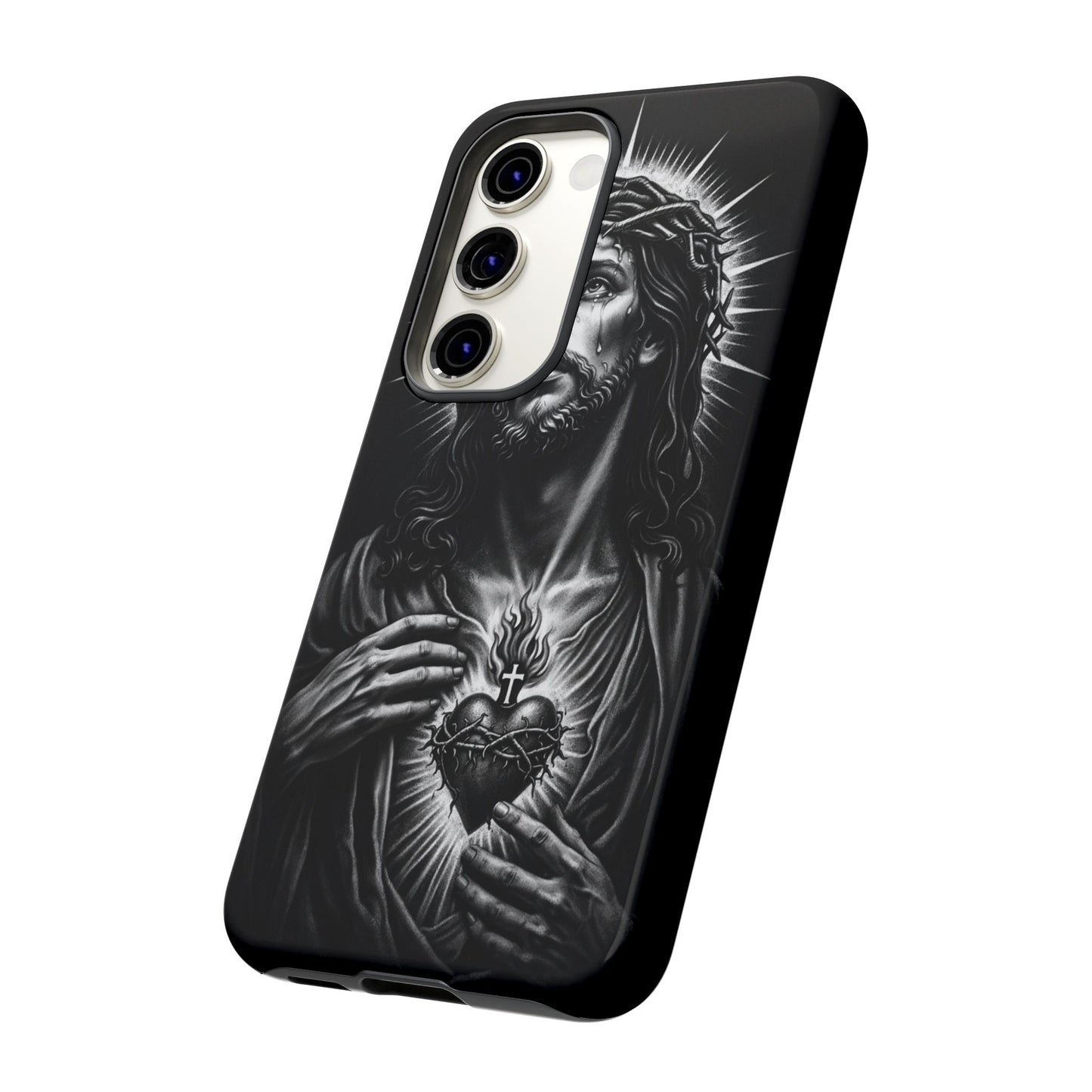 Jesus Sacred Heart Phone Case Black White Christian Faith Aesthetic