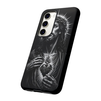 Jesus Sacred Heart Phone Case Black White Christian Faith Aesthetic
