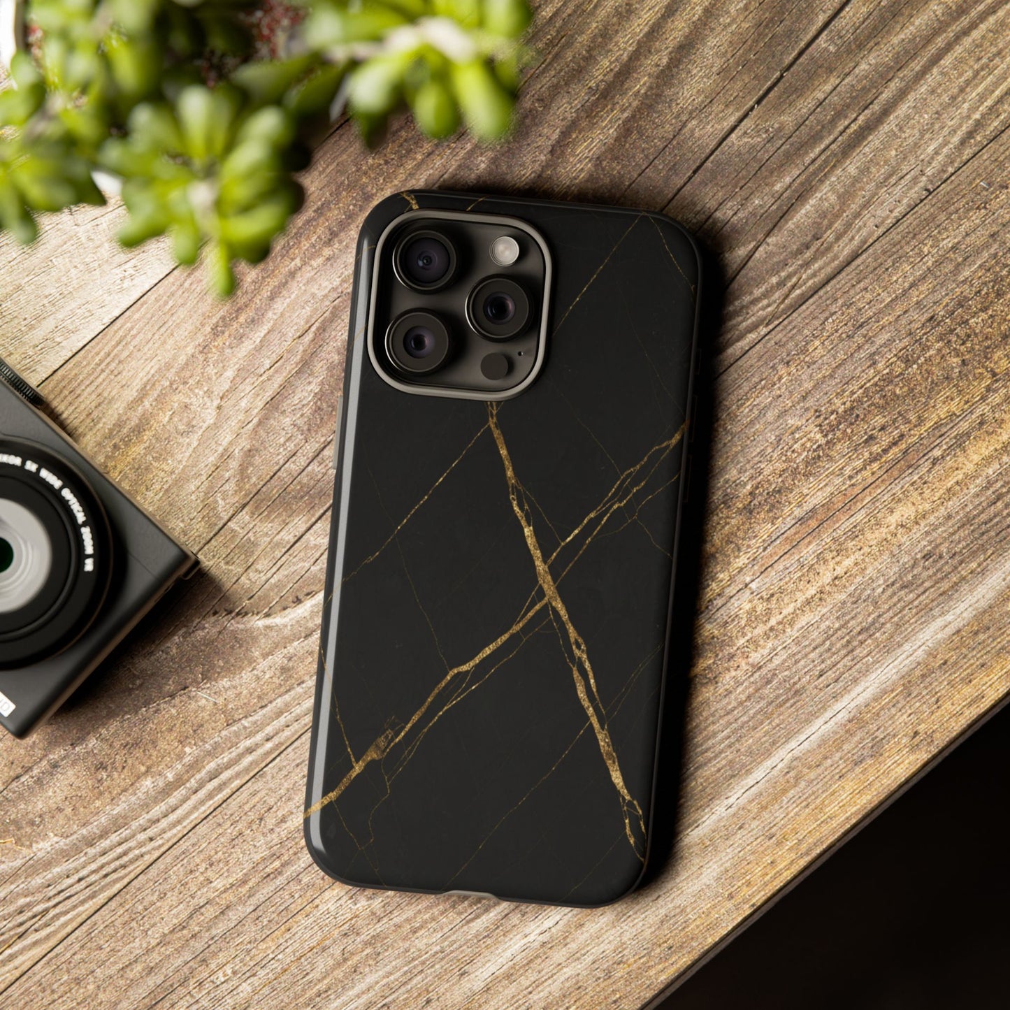 Black Marble Phone Case with Gold Veins | Minimal Luxury Tough Case