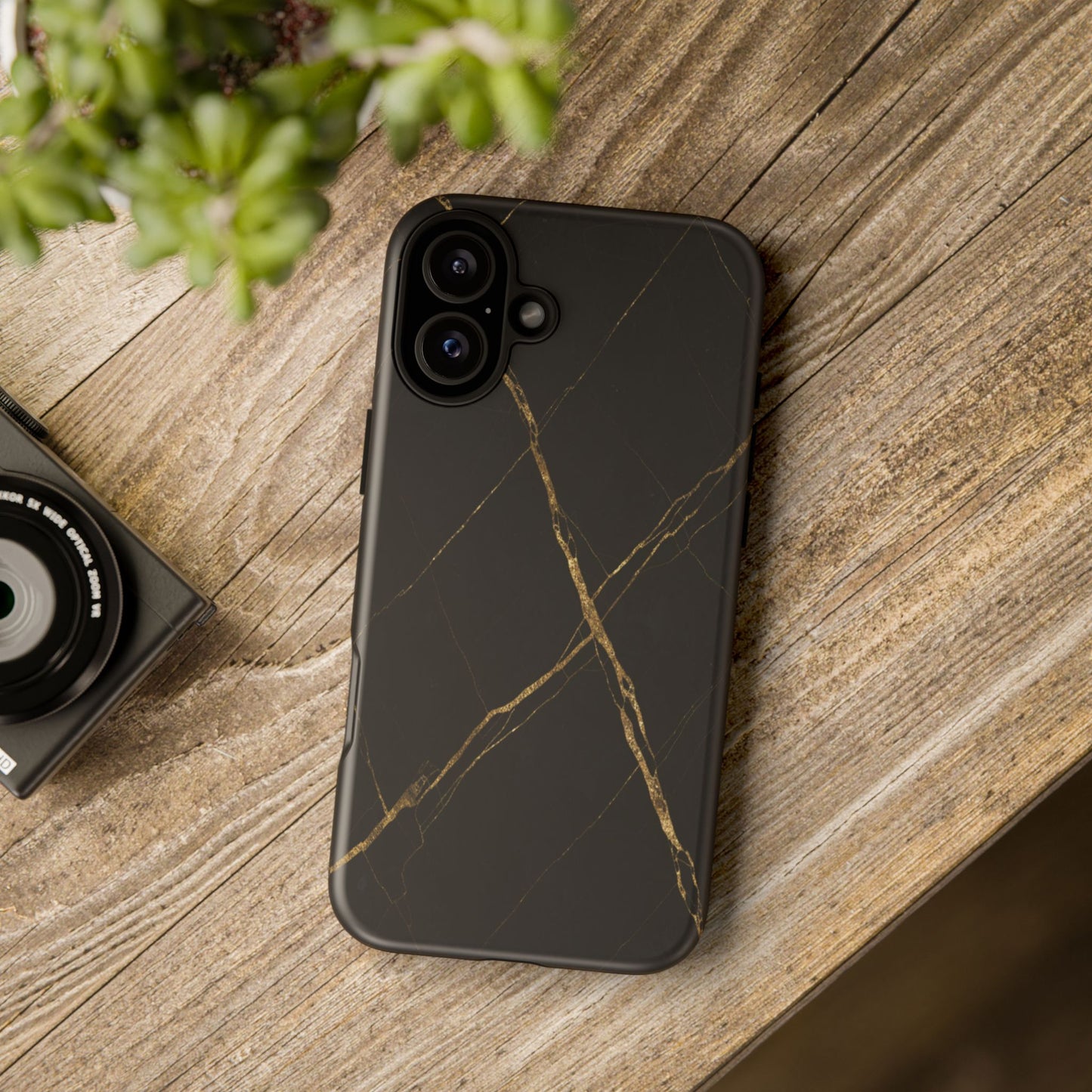 Black Marble Phone Case with Gold Veins | Minimal Luxury Tough Case