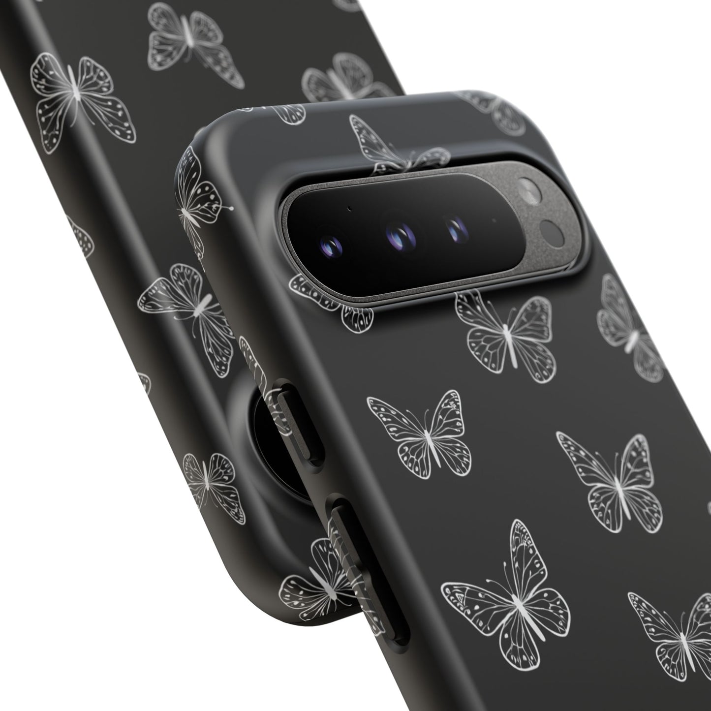 White Butterfly Pattern Phone Case – Dark Aesthetic Monochrome Tough Cover