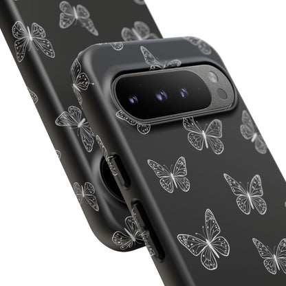 White Butterfly Pattern Phone Case – Dark Aesthetic Monochrome Tough Cover