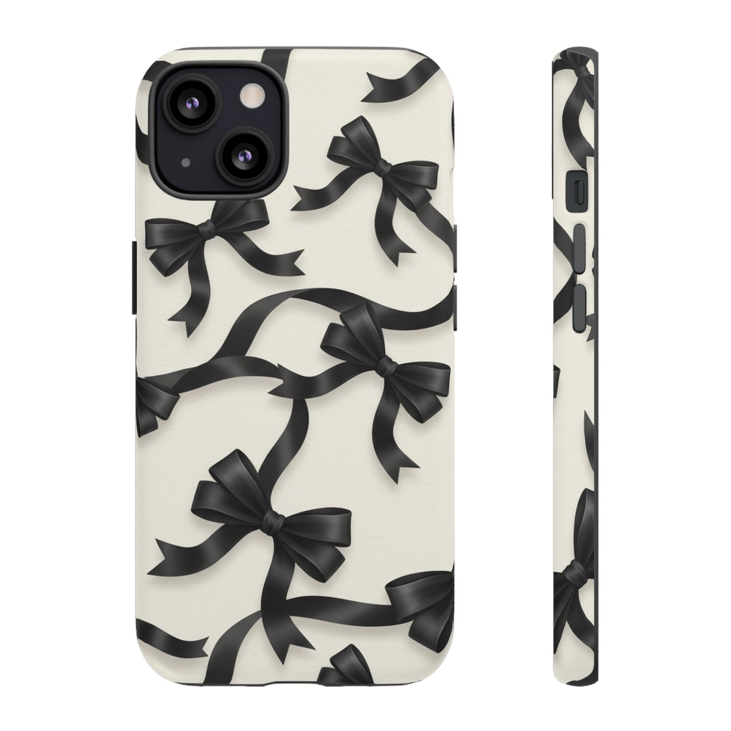 Black Ribbon Bow Phone Case, Minimal Bow Pattern Tough Protective Case