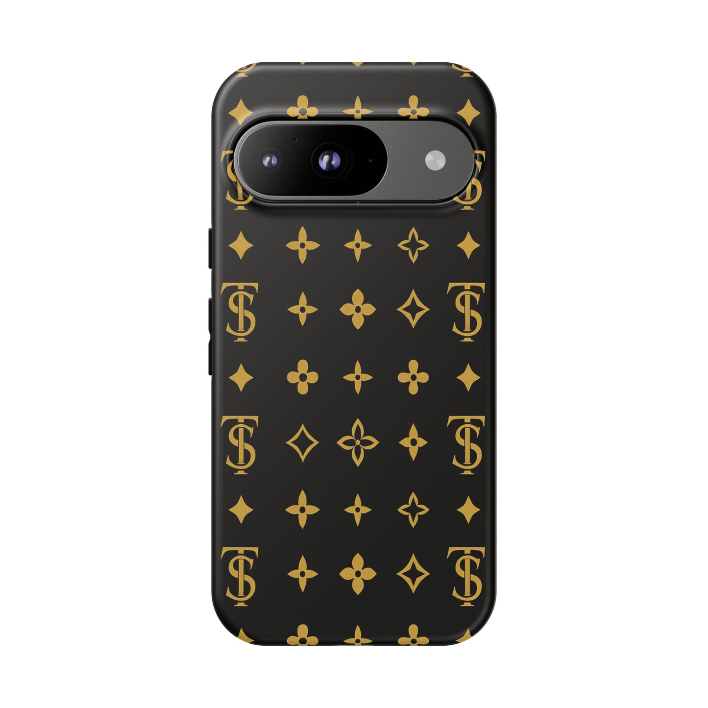 Gold Monogram Pattern Tough Phone Case | Black & Gold Luxury Design for Iphone, Samsung Galaxy and Pixel