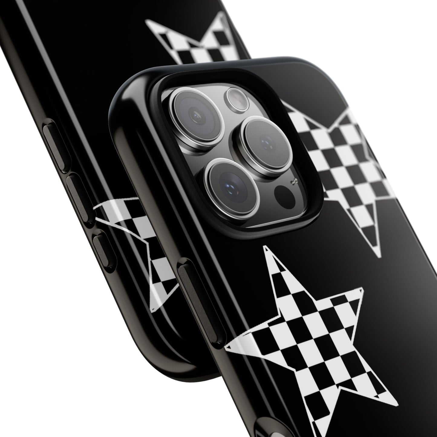 Checkered Star Tough Phone Case – Black Retro Graphic Protective Cover for Iphone, Samsung Galaxy and Pixel