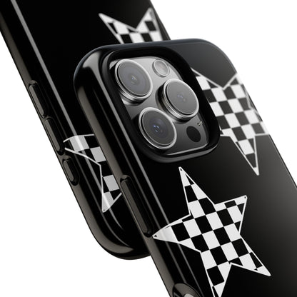 Checkered Star Tough Phone Case – Black Retro Graphic Protective Cover for Iphone, Samsung Galaxy and Pixel