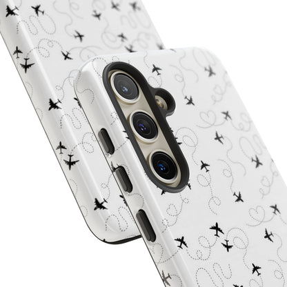 Minimal Paper Airplane Pattern Phone Case – Black White Aesthetic Tough Cover