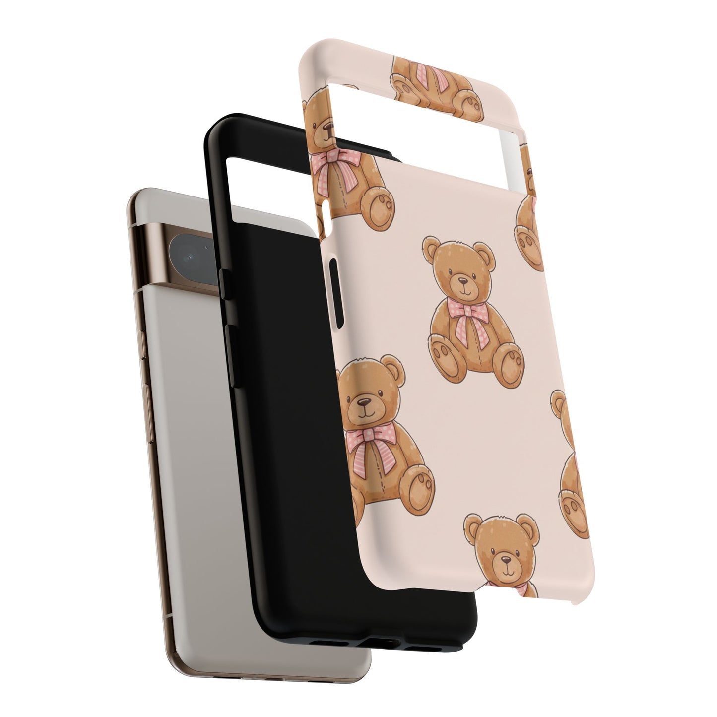 Teddy Bear Phone Case | Cute Coquette Aesthetic Pink Bear Pattern Case | Kawaii Soft Girl iPhone & Samsung Tough Protective Case