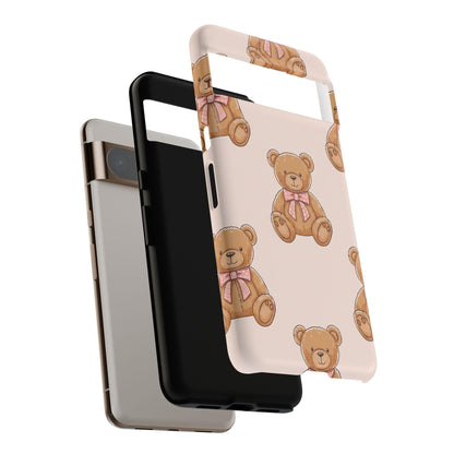 Teddy Bear Phone Case | Cute Coquette Aesthetic Pink Bear Pattern Case | Kawaii Soft Girl iPhone & Samsung Tough Protective Case