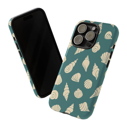 Seashell Pattern Phone Case | Teal Coastal Shells Tough Case for Iphone, Samsung Galaxy and Pixel