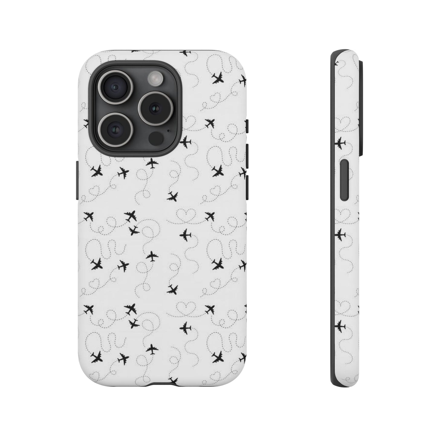 Minimal Paper Airplane Pattern Phone Case – Black White Aesthetic Tough Cover